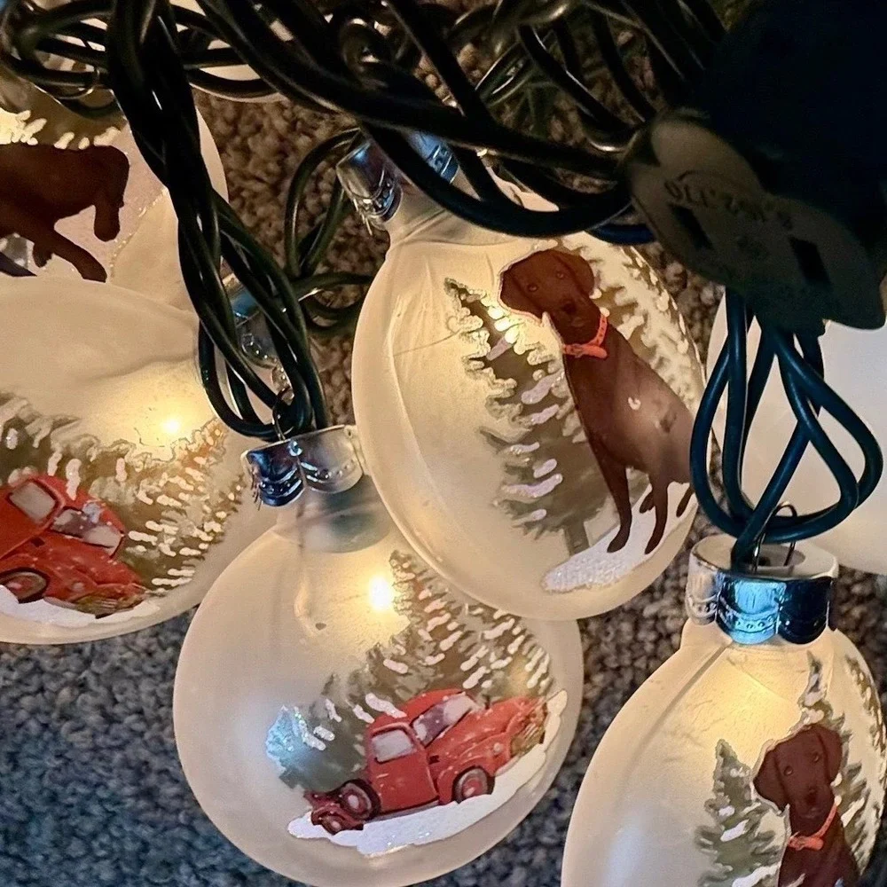 Chocolate Labrador Hand Painted Christmas String Light Red Truck Cardinal Tested